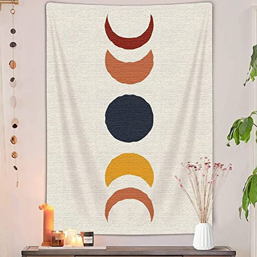 Boho-Wandteppich, Mondphase, vertikal, abstrakt, Regenbogen, ästhetisch, Wandbehang für Schlafzimmer, Retro 70er Jahre Mitte Jahrhundert, Decke, College Wohnheim (101.6 x 152.4 cm)