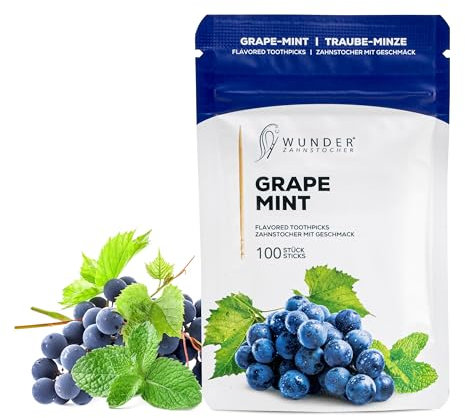 Wunder Palillos de Dientes - En 8 Variedades Refrescantes - Palillos de Dientes con Gusto - Palillos de Dientes Uva/Menta - contra el mal aliento - aliento frescor - Limpieza dental