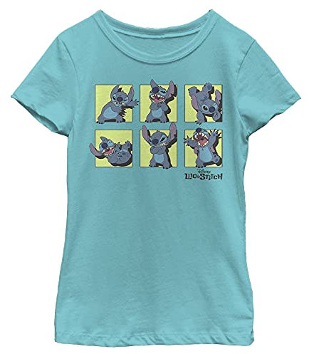 Disney Lilo & Stitch Poses of Stitch Panels - Maglietta da Ragazza, Tahiti Blue, XS