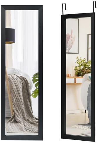 RELAX4LIFE Miroir Mural avec Crochets de Suspension, Miroir Accroche Porte Réglable en Hauteur, Miroir Porte Suspendu Convient pour Chambre, Salon, Entrée(120 x 37cm, Noir)