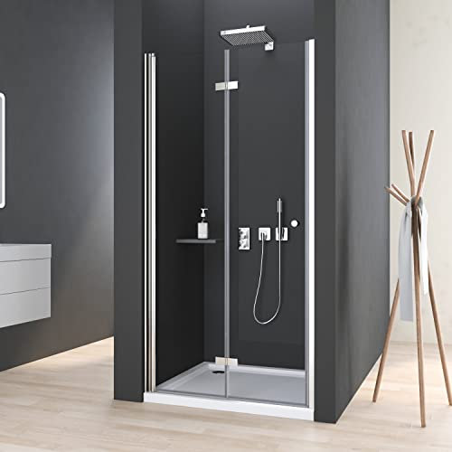 Falttür Duschtür 90cm Rahmenlos Duschabtrennung 180° Schwingtür Duschkabine 6mm ESG Sicherheitsglas Nischentür Nische Dusche Höhe 185cm