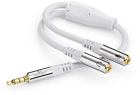 Sonero Headset-Adapter, Y-Adapter-Kabel, 1 x 3,5mm Stecker auf 2X 3,5mm Buchse, Kopfhörer und Mikrofon auf Klinken Anschluss, weiß, 0,25m, S-ACA012