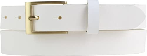 BELTINGER Herren-Gürtel aus Vollrindleder mit goldenern Gürtelschnalle 3 cm | Anzug-Gürtel für Herren 30mm | Chino-Gürtel mit Schnalle gold | Weiß 85cm