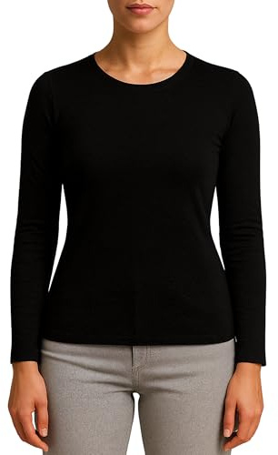 Valko Camiseta Termica Mujer Manga Larga – Camiseta Interior Suave y Elástica con Interior Afelpado – Ropa Termica Mujer Invierno (Negro, S)