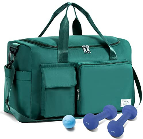 FIORETTO 35L Damen Sporttasche Faltbare Reisetasche mit Schuhfach und Nassfach, Wasserabweisende Weekender Gym Travel Bag Handgepäck Tasche Trainingstasche für Damen Herren Malachitblau