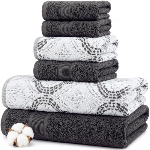 Modern Threads Capri Wende-Handtuchset aus garngefärbtem Jacquard, 6-teilig, Badetücher, Handtücher und Waschlappen, sehr saugfähig und schnell trocknend, 100% gekämmte Baumwolle, Anthrazit