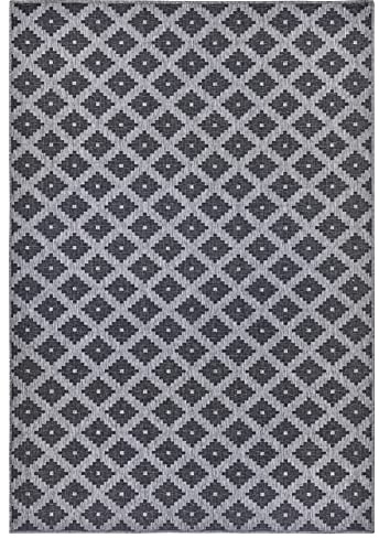 NORTHRUGS Indoor and Outdoor Rug Nizza 80 x 150 cm - Reversible Rug Weatherproof Modern Geometric Pattern for Balcony Patio Garden Conservatory Kitchen Living Room Rug Waterproof in Night Silver
