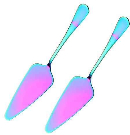 Set of 2 Stainless Steel Cake Knives, Cake Server with Serrated Edges, Cake Knife, Cake Shovel, Cake Scoop, Cake Slider for Kitchen, Restaurants, Parties, Cakes, Pizza, Cheese, Colourful