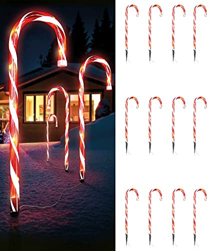 12er Set Zuckerstangenstäbe LED-Gartenleuchtstäbe mit 96 weißen LEDs Leuchtstab Zuckersange Weihnachtsbeleuchtung