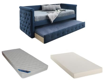 Vente-unique - Ausziehbett Stoffsofa + Lattenrost + Matratze - 2 x 90 x 190 cm - Blau - Louise