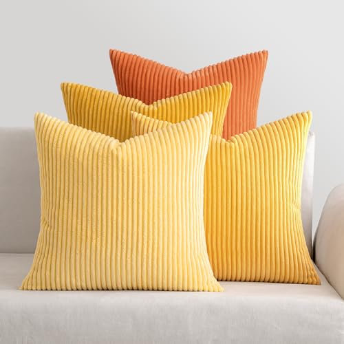 MIULEE 4er Set Samt Kissenbezug Kissenhülle Kopfkissenbezug Dekorative Dekokissen Couchkissen Deko Bezug Sofakissenbezug für Wohnzimmer Schlafzimmer Büro 50x50 cm, Cord- Gelb Serie