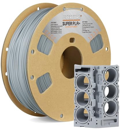OVERTURE Super PLA+ Filament 1.75mm, 1kg Spule (2.2lbs), Maßgenauigkeit +/- 0.03 mm, für 3D Drucker (Hellgrau)