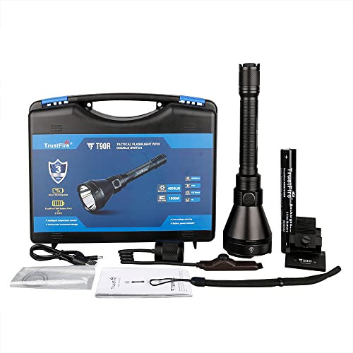 TrustFire T90R Kit Torcia da Caccia LED ad Alta Potenza 4800 Lumen, Torcia Tattica Ricaricabile a Lungo Raggio 1600 Metri per la Ricerca e il salvataggio della caccia