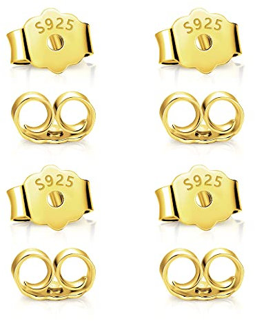 ALEXCRAFT Cierres para pendientes, 4 pares de plata de ley 925, plateados, tapones con cierre de mariposa tope de seguridad, para pendientes de perno y ganchos, Silver