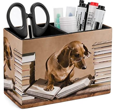 Niapessel Stifthalter für den Schreibtisch, lustiger Dackel, Tier-Stiftehalter, Aufbewahrung, Schreibtisch-Stift-Organizer, Make-up-Pinselhalter für Büro, Schule, Universität, Leder