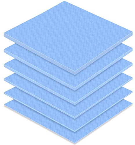 Frienda 6 Pcs Thermal Pad 100 x 100 Mm, 0.5, 1, 1.5, 2, 2.5, 3 mm Heat Resistant Conductive Silicone Thermal Pads Conductivity 6.0 W/M for Laptop Heatsink CPU Gpu LED Cooler(Blue)