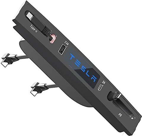 ELENAT for Tesla USB Hub,Fast Charge with Cable Adapter for Tesla Model 3 Model Y 2021 2022 2023 Docking Station of Center Console for Tesla Interior Accessories For iphone, silver gray