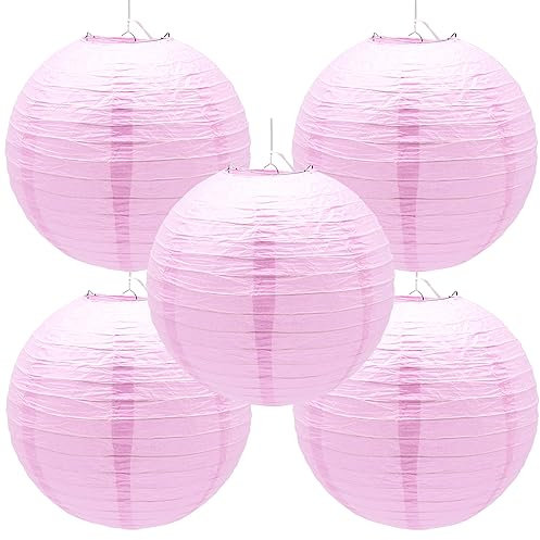 Hocansen 5 Stück Papierlaterne 12in Rund Papier Laterne Dekoration Ballform Papier Lampions für Party Hochzeit Garten Deko (DL/Pink)