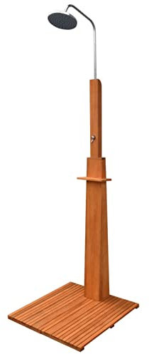 Homgoday Doccia da Esterno in Legno di Eucalipto e Acciaio, Mobili da Giardino Esterno per Balcone, Terrazza & Giardino