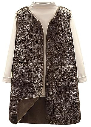AMhomely Teddy Fleece Gilet UK Lightweight Body Warmers Sleeveless Jackets Button Down Vest Coat Stand Collar Waistcoat Pocket Polar Fleece V Neck Jacket Faux Fur Leather Coats Coffee XL