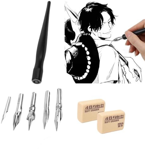 Cutiolly Stylo Calligraphie,Plume de Calligraphie,Porte Plume,Stylo à Trempette en Dessin,pour Dessin Croquis Cartographie