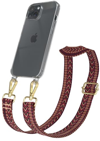 EAZY CASE Handykette - Verstellbares Taschenband kompatibel mit iPhone 15, Schulterriemen, Handykordel mit Silikon Hülle, Umhängetasche, Rot Braun Gold