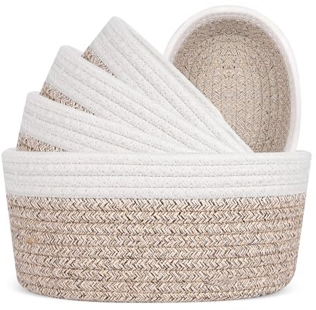 Verdenu Aufbewahrungskorb Geflochten Baumwollseil, 5er Set Körbe Aufbewahrung Baumwollseil, Aufbewahrungskorb Geflochten, Regalkörbe für Bad, Schlafzimmer, Kinderzimmer, Wohnzimmer (Zweifarbig)