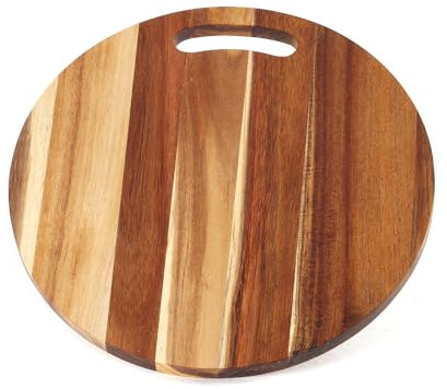 Elegante Tagliere da Cucina Rotondo in Legno di Bambù o Acacia, Asse per Pizza Pane Affettati Aperitivo Altro, Tagliere da Portata (Hakone 30 cm in Legno di Acacia)