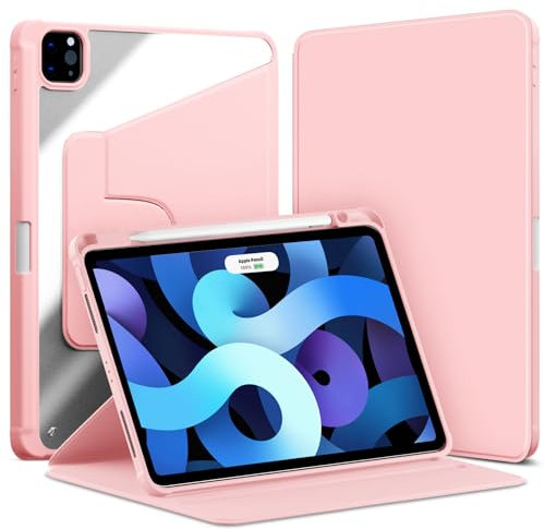 VAGHVEO Coque Rotatif pour iPad Air 11 Pouces M3/M2 (2025/2024), iPad Air 10,9 2022/2020 (5ème/4ème), iPad Pro 11 2022/2021/2020/2018, Étui Housse Cover Transparent Rotative à 360 Degrés, Rose
