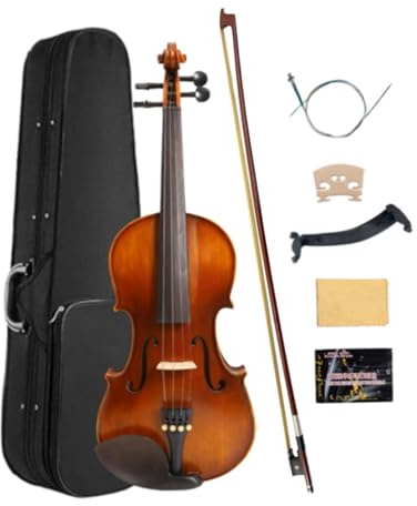 WUQIMUSC Violine 4/4 in voller Größe für Anfänger, Erwachsene, Fichtendecke, Ahornrückseite, Starter-Set mit Koffer, Bogen, Kolophonium, Stimmgerät, Schulterstütze und