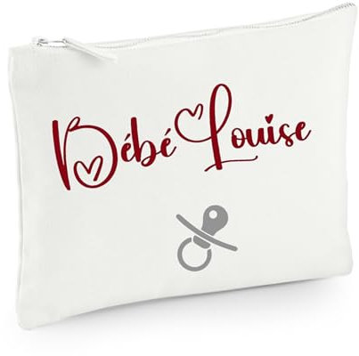 Trousse de Toilette pour des Petites Affaires du bébé avec prénom personnalisé en Coton 407gr 22x15cm, Cadeau, noël, Naissance, Anniversaire (Blanc)