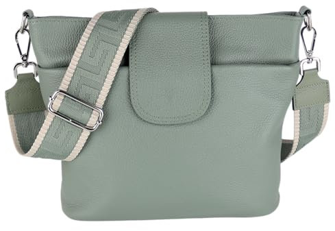 MIRROSI® Umhängetasche Damen, Echtleder, Made in Italy, BOHO Style30x24,50x9cm (BXHXT) viel Stauraum, Handtasche, Brusttasche, Crossbody Bag (1 Tasche & 2 Gurte) (Mint (Unifarbe))