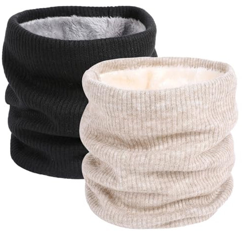 I Kua Fly Loop Schal Damen Herren Thermal Fleece Schlauchschal Winter Neckwarmer Herren Halstuch Winddicht Sportschal Halswärmer für Fahrrad Motorrad Skifahren (Schwarz+Beige)