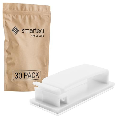 smartect Supporto Cavi Autoadesivo Bianco [30 Pezzi] Fermacavi a Muro per Fissare Cavi USB, Elettrici e di Ricarica, Grandi Clip per Gestione Cavi sulla Scrivania
