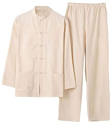 G-LIKE Costume traditionnel chinois d'arts martiaux pour homme Kung Fu Tai Chi Classique Tangzhuang Chemise Pantalon Tenue d'entraînement, beige, XL