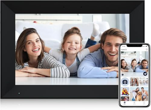 Cornice Digitale 10,1 Pollici WiFi, Memoria 32GB, Cornice Foto Schermo Touch IPS HD 1280x800, Auto Rotazione, Supporto Scheda USB/SD, Facile da Condividere Foto e Video, Montaggio a Parete