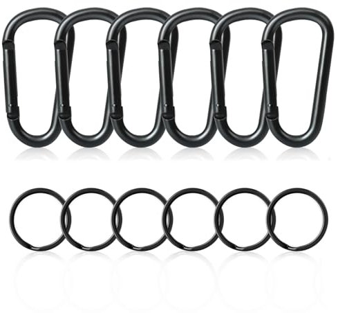 GOTFUN 6 Stück Karabinerhaken Aluminium 80mm D Form Karabiner Schwarz Set, Belastbarkeit Karabinerhaken Klein mit Schlüsselanhänger, Materialkarabiner für Hängematten Camping Rucksackreisen Angeln