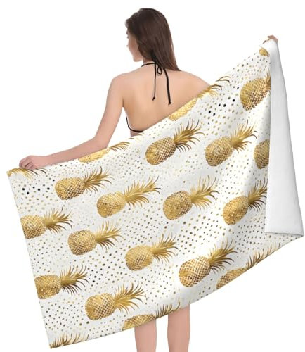 UENFFKDAP Mikrofaser-Handtuch mit goldfarbenem Glitzer, Ananas, Obst, super saugfähig, für Strand, Schwimmen, Reisen, Fitnessstudio