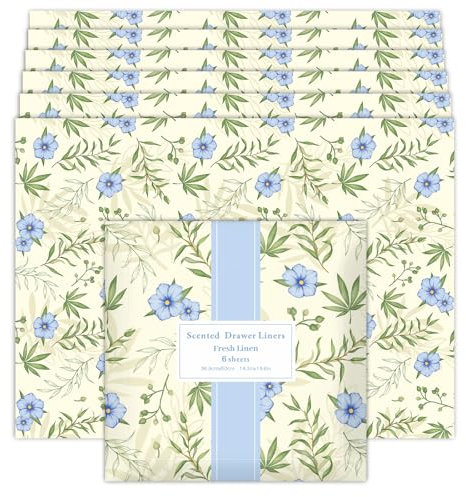 LA BELLEFÉE Carta Profumata Cassetti, Lino Fresco Tappeto Cassetto Profumato, 6 carte, Profumo Armadio Linge, Può essere utilizzato per Cassetti, Armadi