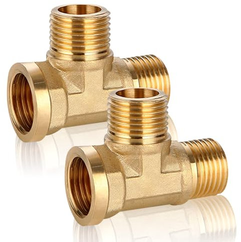 Pieza en T de 1/2 pulgadas, 2 piezas en T de latón de 1/2 pulgadas, pieza en T de 90°, AGxAGxIG T conexión de agua, piezas de T G1/2 pulgadas de latón, conector en T de 3 vías adecuado para agua