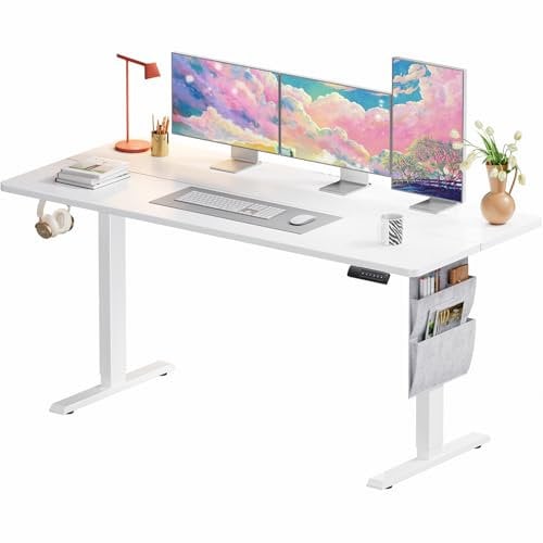 Marsail Standing Desk,Home Office Adjustable Heights Table,Stand Up Desk,63x24 Desktop Sit Stand Gaming Computer Deskfor Study,Writing with 4 Memory Presets,Headphone Hook,Cable Organizer,White