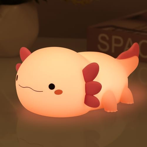 Wrischan Veilleuse pour enfants, Lampe de nuit en silicone pour enfants, lampe de table rechargeable, lampe de chevet, veilleuse décorative pour chambre à coucher, salon, salle à manger (Axolotl)