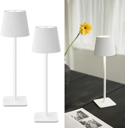LuminexDesigns 2 Stück Tischlampe Kabellos LED Outdoor Lampe Tischleuchte Dimmbare Nachttischlampe mit 5200mAh Akku Lange Laufzeit, IP54 Wasserfest für Schlafzimmer, Büro, Deko, Weiß