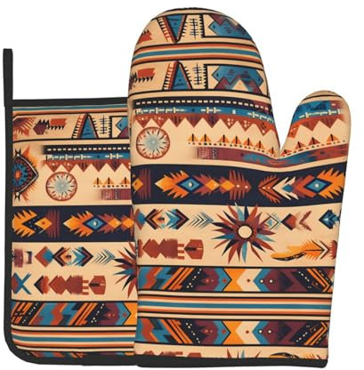 WZYWHJ Ensemble de gants de cuisine et maniques américains vintage pour cuisine, micro-ondes, grillades – Résistant à la chaleur avec cordon