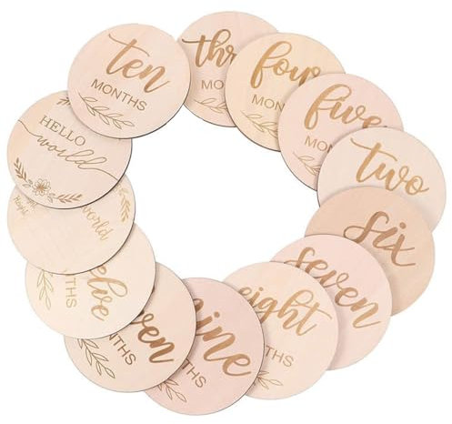 OUDQFCJ 14 Stück Baby Meilensteinkarten aus Holz, Doppelseitig Gravierte, Tolles Geschenk zur Geburt und Babypartys
