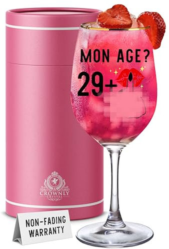 CROWNLY CRYSTAL® Cadeau Femme 30 Ans Verre à Vin Personnalisé Décoration Anniversaire Original Drôle Amie