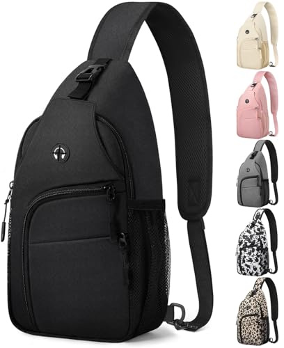 Pritent Crossbody Bags for Women Man Waterproof Sling Bag Backpack Trendy Casual Cross Body Bag with Convertible Shoulder Strap Chest Bag for Camping Hiking Travel Essentials (Black, Large)