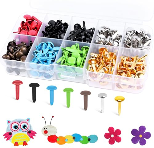 Mollette per modello, mini brads, rotonde, piccole clip a testa tonda colorate in metallo, 8 x 15 mm, per scuola, ufficio, carta, artigianato, fai da te (300)