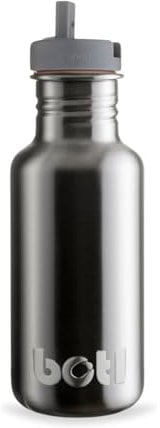 BOTL Tough Canteen Water Bottle with Matching Leakproof Straw Lid, Stainless Steel Water Bottle, Non-Insulated, Eco Bottle, 500ml (Nude plain Stainless)
