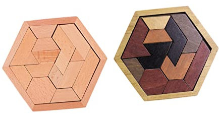 QUMIIRITY 2Sätze Holz Hexagon Puzzle Pädagogisches Tangram für Fördert und Formenerkennung Sicheres Material Glatt Poliert für Kreatives